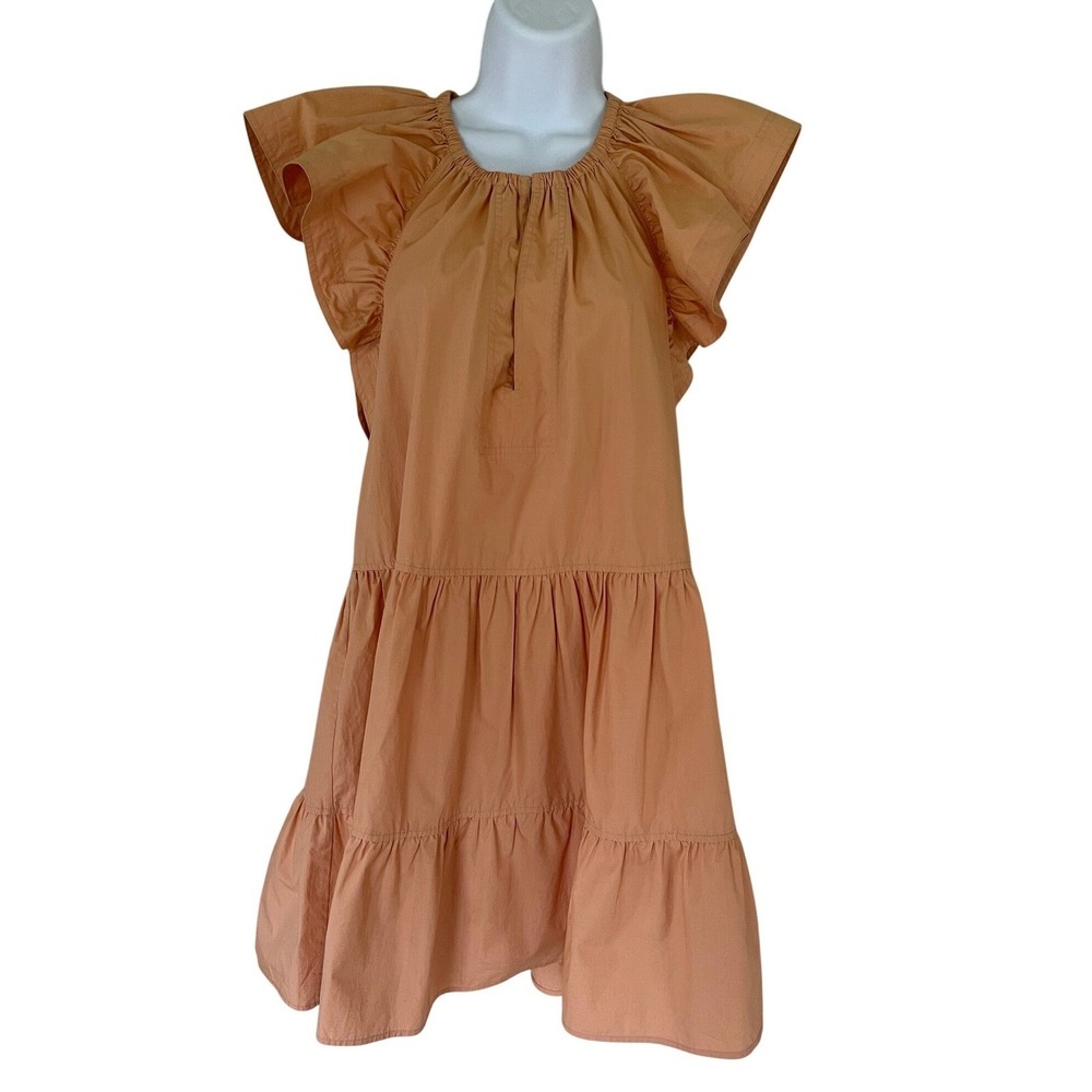 ALC Harper Dress Apricot Cotton Poplin Ruffle Sleeve Mini Dress Size 4‎